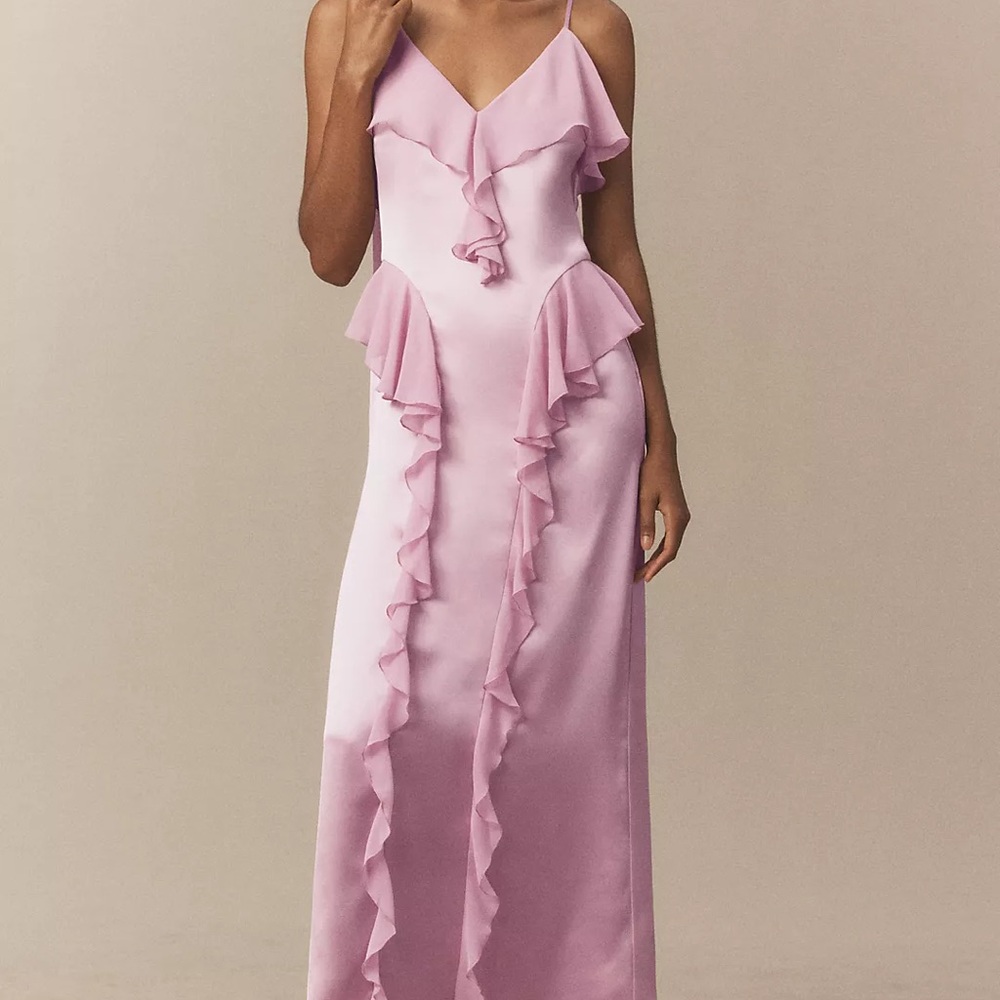 SOLD: Anthropologie- Mare Mare Sleeveless Ruffled Satin Chiffon Maxi Dress
